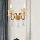 GobekUsa Mid-Century 1/2 Lights Wall Sconce with Brass Candle Design and Crystal Shade