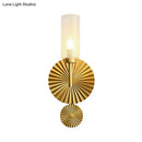 GobekUsa Mid Century Tubular Wall Sconce with Clear/Amber/Smoke Grey Glass and Brass Scalloped Backplate