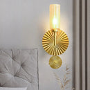 GobekUsa Mid Century Tubular Wall Sconce with Clear/Amber/Smoke Grey Glass and Brass Scalloped Backplate