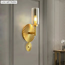 GobekUsa Mid Century Tubular Wall Sconce with Clear/Amber/Smoke Grey Glass and Brass Scalloped Backplate