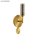 GobekUsa Mid Century Tubular Wall Sconce with Clear/Amber/Smoke Grey Glass and Brass Scalloped Backplate