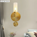 GobekUsa Mid Century Tubular Wall Sconce with Clear/Amber/Smoke Grey Glass and Brass Scalloped Backplate