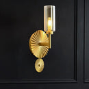 GobekUsa Mid Century Tubular Wall Sconce with Clear/Amber/Smoke Grey Glass and Brass Scalloped Backplate