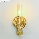 GobekUsa Mid Century Tubular Wall Sconce with Clear/Amber/Smoke Grey Glass and Brass Scalloped Backplate