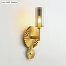 GobekUsa Mid Century Tubular Wall Sconce with Clear/Amber/Smoke Grey Glass and Brass Scalloped Backplate