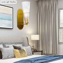 GobekUsa Indoor Mid Century Modern Brass Cone Wall Sconce with Clear Ribbed Glass – Single Light
