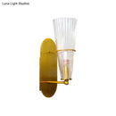 GobekUsa Indoor Mid Century Modern Brass Cone Wall Sconce with Clear Ribbed Glass – Single Light