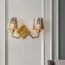 GobekUsa Mid-Century Wall Lamp with Truncated Cone Shade and Smoke/Clear Glass - Brass Sconce Light Fixture