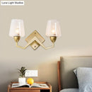 GobekUsa Mid-Century Wall Lamp with Truncated Cone Shade and Smoke/Clear Glass - Brass Sconce Light Fixture