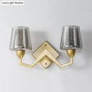GobekUsa Mid-Century Wall Lamp with Truncated Cone Shade and Smoke/Clear Glass - Brass Sconce Light Fixture