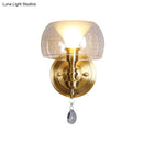 GobekUsa Mid Century Glass Wall Sconce with Brass Base and Crystal Droplet - Perfect for Small Spaces