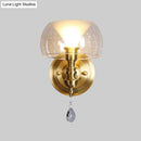 GobekUsa Mid Century Glass Wall Sconce with Brass Base and Crystal Droplet - Perfect for Small Spaces