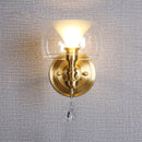 GobekUsa Mid Century Glass Wall Sconce with Brass Base and Crystal Droplet - Perfect for Small Spaces
