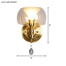 GobekUsa Mid Century Glass Wall Sconce with Brass Base and Crystal Droplet - Perfect for Small Spaces