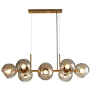 GobekUsa Mid-Century Gold Island Pendant Light - 8 Lights, Spherical Glass, Perfect for Dining Table