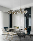 GobekUsa Mid-Century Gold Island Pendant Light - 8 Lights, Spherical Glass, Perfect for Dining Table
