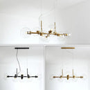 GobekUsa Mid-Century Gold Island Pendant Light - 8 Lights, Spherical Glass, Perfect for Dining Table