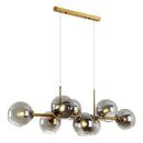 GobekUsa Mid-Century Gold Island Pendant Light - 8 Lights, Spherical Glass, Perfect for Dining Table