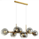 GobekUsa Mid-Century Gold Island Pendant Light - 8 Lights, Spherical Glass, Perfect for Dining Table