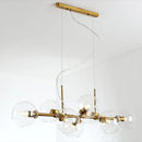GobekUsa Mid-Century Gold Island Pendant Light - 8 Lights, Spherical Glass, Perfect for Dining Table