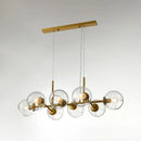 GobekUsa Mid-Century Gold Island Pendant Light - 8 Lights, Spherical Glass, Perfect for Dining Table