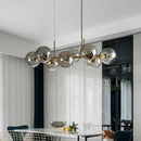 GobekUsa Mid-Century Gold Island Pendant Light - 8 Lights, Spherical Glass, Perfect for Dining Table
