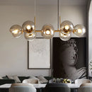 GobekUsa Mid-Century Gold Island Pendant Light - 8 Lights, Spherical Glass, Perfect for Dining Table