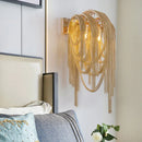 GobekUsa Mid Century Gold/Silver Stacked Tassel Wall Lamp - 2 Bulb Metallic Sconce Light Fixture for Hotel