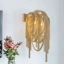GobekUsa Mid Century Gold/Silver Stacked Tassel Wall Lamp - 2 Bulb Metallic Sconce Light Fixture for Hotel