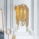 GobekUsa Mid Century Gold/Silver Stacked Tassel Wall Lamp - 2 Bulb Metallic Sconce Light Fixture for Hotel