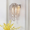 GobekUsa Mid Century Gold/Silver Stacked Tassel Wall Lamp - 2 Bulb Metallic Sconce Light Fixture for Hotel