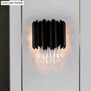 GobekUsa Mid Century Metal Wall Sconce with Crystal Droplets in Black - 2-Light Flush Mount