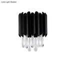 GobekUsa Mid Century Metal Wall Sconce with Crystal Droplets in Black - 2-Light Flush Mount
