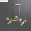 GobekUsa Mid-Century Modern Gold Metal Pendant with Spherical Amber Glass - Island Ceiling Light for Dining Table