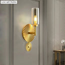GobekUsa Mid Century Tubular Wall Sconce with Clear/Amber/Smoke Grey Glass and Brass Scalloped Backplate