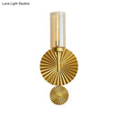 GobekUsa Mid Century Tubular Wall Sconce with Clear/Amber/Smoke Grey Glass and Brass Scalloped Backplate