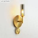 GobekUsa Mid Century Tubular Wall Sconce with Clear/Amber/Smoke Grey Glass and Brass Scalloped Backplate