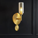 GobekUsa Mid Century Tubular Wall Sconce with Clear/Amber/Smoke Grey Glass and Brass Scalloped Backplate