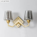 GobekUsa Mid-Century Wall Lamp with Truncated Cone Shade and Smoke/Clear Glass - Brass Sconce Light Fixture