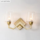 GobekUsa Mid-Century Wall Lamp with Truncated Cone Shade and Smoke/Clear Glass - Brass Sconce Light Fixture