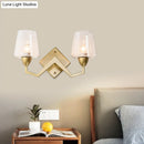 GobekUsa Mid-Century Wall Lamp with Truncated Cone Shade and Smoke/Clear Glass - Brass Sconce Light Fixture