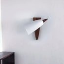 GobekUsa Modern Cone Metal Wall Light with Wood Backplate - White 1-Bulb Sconce Fixture
