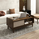 Mid-Century Center Table with Storage and Weaving Sliding Door & Adjustable Shelf-Walnut by DirectDeals