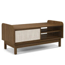 Mid-Century Center Table with Storage and Weaving Sliding Door & Adjustable Shelf-Walnut by DirectDeals