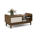 Mid-Century Center Table with Storage and Weaving Sliding Door & Adjustable Shelf-Walnut by DirectDeals