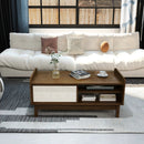 Mid-Century Center Table with Storage and Weaving Sliding Door & Adjustable Shelf-Walnut by LJGDeals