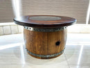 Whiskey & Wine Barrel Coffee Table — Mid-Barrel Glass Top, Hidden Storage