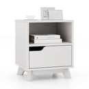 Mid Century Modern Bedside Table with Storage Drawer and Open Shelf-White by LJGDeals