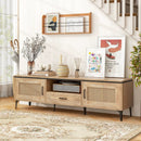 Mid Century Modern Entertainment Center with 2 Cabinets and Storage Drawer-Oak by LJGDeals