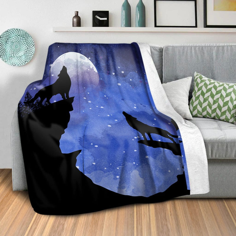 Midnight Moon Wolves Blanket